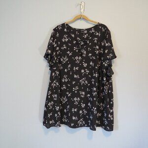 Torrid Georgette Lattice Flutter Sleeve Top Black & White Floral Sz 4 4X 26